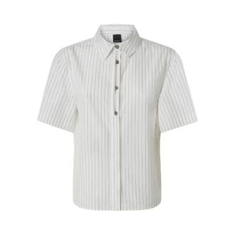 Pinko Shirts, female, White, Size: L Striped Cotton Shirt