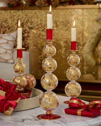 Neiman Marcus 14 Red and Gold-Tone Candle Holder