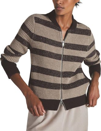 Reiss Axel Striple Knitted Zip Wool & Cashmere-Blend Sweater