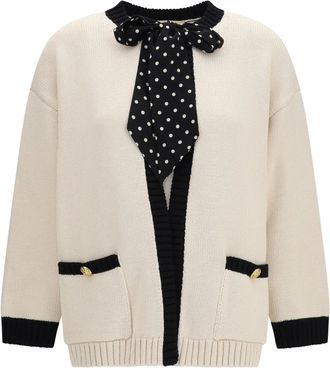 Valentino C&aacute;rdigan Abierto con Lazo de Lunares - Knitwear - Mujer - Beige - M