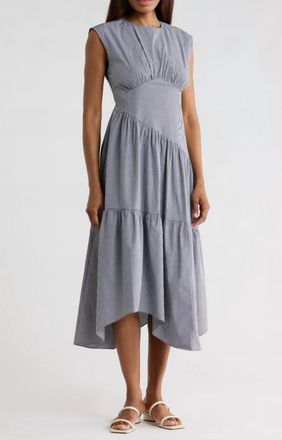 Frame Denim Check Gathered Dress In Navy Multi