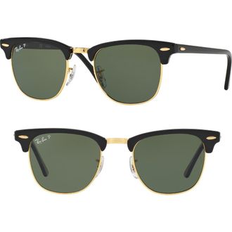 Ray-Ban Classic Clubmaster 51mm Polarized Sunglasses in Polar Black at Nordstrom