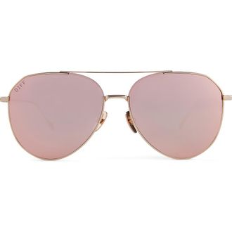 DIFF Eyewear Dash 61mm Mirrored Aviator Sunglasses in Peach Mirror at Nordstrom Rack