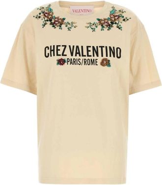 Valentino Garavani Geborduurde katoenen T-shirt - Dames - T-shirts - Geel - M - Katoen - Tops