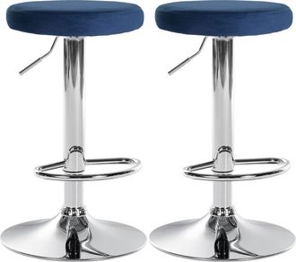 Clp Clp - Set De 2 Taburetes De Bar Ponte En Terciopelo Azul Metal Cromado