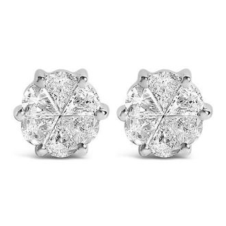 House of Brilliance 14K White Gold 1.00 Cttw Pie Cut Diamond Solitaire Style Stud Earring at Nordstrom