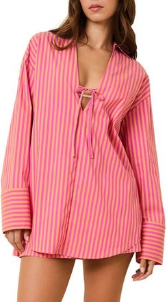 Solid & Striped The Livia Stripe Tunic Dress in Orange Soda X Paradise Pink at Nordstrom, Size X-Large