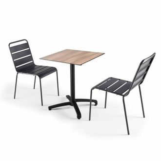 Oviala Mesa de jard&iacute;n de conjunto laminado en gris claro y 2 sillas grises