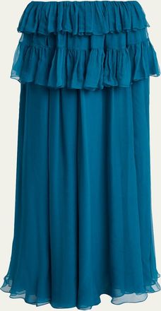 Chlo&eacute; Tiered Ruffle Organic Silk Mousseline Maxi Skirt