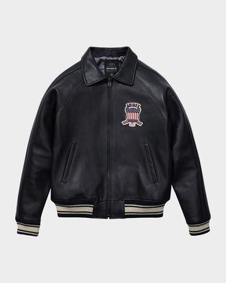 Avirex Men & apos;s Icon Logo Leather Bomber Jacket