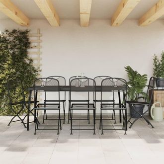 Berkfield Home 9 Piece Garden Dining Set Anthracite Metal Mesh in Black