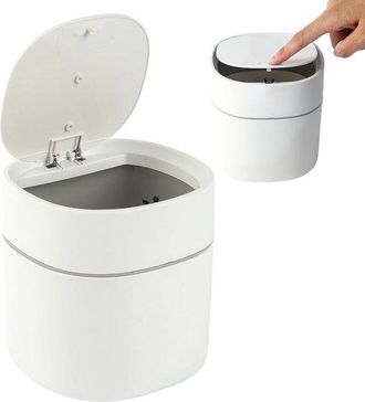 OEM Papelera De Sobremesa Con Tapa, 2 Litros, Papelera Port&aacute;til Peque&ntilde;a, Cubo De Basura De Sobremesa, Tocador, Mesita De Noche, Etc, Blanca