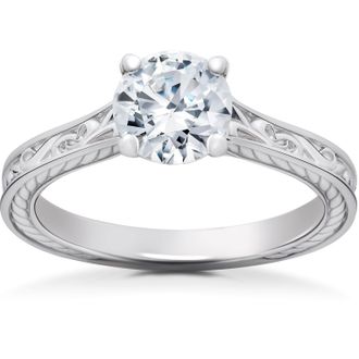 Pompeii3 Certified 1Ct Diamond Solitaire Engagement Ring 14k White Gold Lab Grown