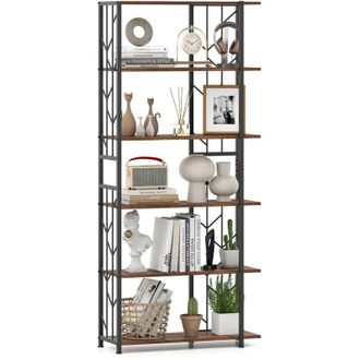 Costway 6-Tier Bookshelf Modern Geometric Bookcase-Brown