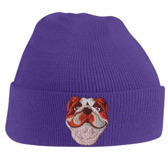 Bang Tidy Clothing British Bulldog Face Cute Animal Embroidered Beanie Hat Logo Mens - Purple