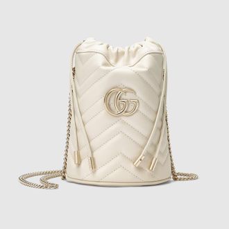 Gucci GG Marmont Small Bucket Bag, White, Leather