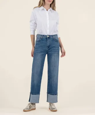 Kut from the Kloth Sienna High Rise Wide Leg Roll Up Jeans In Alert