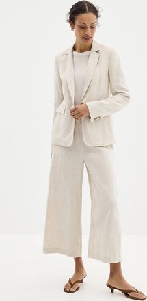 Contemporaine Womens Elastic waist pure linen capri pant Fit: Wide leg, high rise