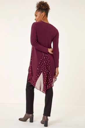 Roman Foil Spot Print Chiffon Hem Top