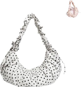 Generic Polka Dot Bag for Women Wrinkle Dumplings Tote Handbags Elegant Commuter Shoulder Purse Retro Hobo Bag Spacious Underarm, White