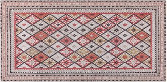 Beliani Alfombra De Algod&oacute;n Beige Rojo Negro Amarillo 80 X 150 Cm Geom&eacute;trico Suave Anadag