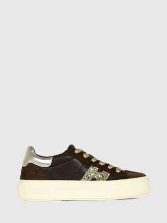 Hogan Sneakers Crosswind in nappa e pelle scamosciata con logo glitter e suola platform