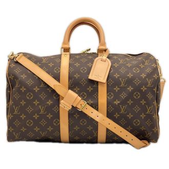 Louis Vuitton Beige Brown Coated Canvas Boston Bag (Pre-Owned)