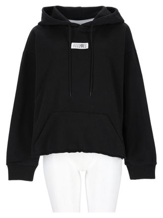 Maison Margiela Cropped Black Hooded Cotton Sweatshirt