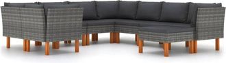 vidaXL Set De Muebles De Jard&iacute;n 9 Pzas Y Cojines Rat&aacute;n Sint&eacute;tico Gris Vidaxl