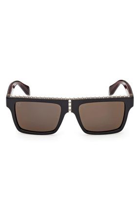 Christian Louboutin 56mm Rectangular Sunglasses in Black /Red Gunmetal /Gold at Nordstrom