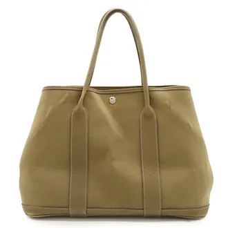 Herm&egrave;s Beige Brown Toile Officier Handbag Tote Bag (Pre-Owned)