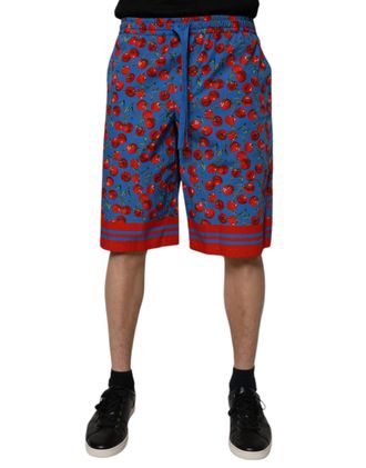 Dolce & Gabbana Blue Cherry Print Cotton Men Bermuda Shorts Elastane
