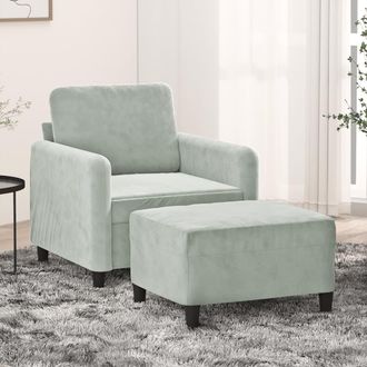 vidaXL Sill&oacute;n Con Taburete Terciopelo Gris Claro 60 Cm Vidaxl