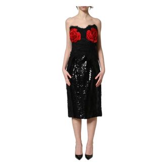Dolce & Gabbana Strapless Rose Sequined Midi Dress - female - Dolce & Gabbana - Party Dresses - Black - XS - Dresses