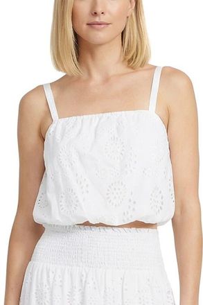 Change of Scenery Dani Eyelet Embroidered Bubble Crop Top in Fresh White at Nordstrom, Size X-Small
