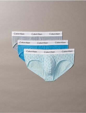 Calvin Klein Mens Icon Cotton Stretch 3-Pack Hip Brief - Turquoise/Aqua - XL