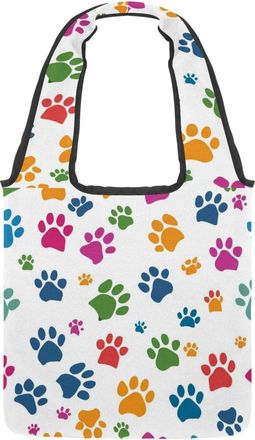 Generic Paw Prints Colored Reversible Canvas Shoulder Tote - Double-Sided Print, 12oz Cotton, 27cm Drop, Fold-Flat Bag for Travel, Shopping, Street Outings