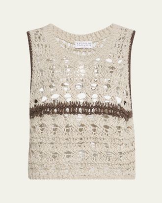 Brunello Cucinelli Contrast Stripe Open Knit Tank Top