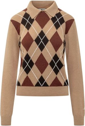 Msgm Msgm, Tops, Dames, Beige, M, Argyle Poloshirt Sweater