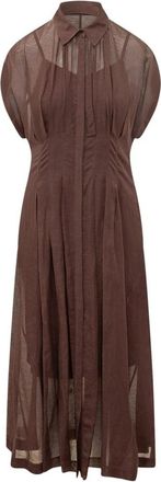 HUGO BOSS Davinata Lange Jurk - Dames - Shirt Kleedjes - Bruin - M - Linnen - Kleedjes