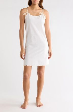 French Connection Stripe Scallop Edge Cotton Chemise in Lemon/White Stripe at Nordstrom, Size X-Large