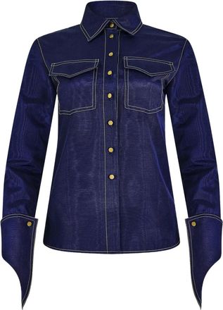 Rosie Assoulin cuff button ridged top - Blu