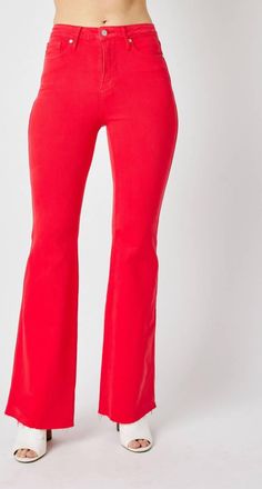 Judy Blue High Waist Tummy Control Flare Jeans In Red