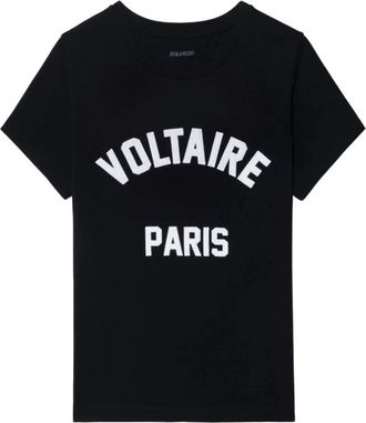 Zadig&Voltaire Tops, Dames, Zwart, S, Zwart Logo Detail Crew Neck T-shirt
