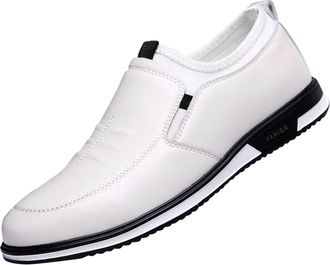 Generic Mens Leather Shoes Without Lacing Slip On Loafers Round Toe Leather Shoe Vintage Flat Sneakers Non Slip Causal Low Top Shoewear for Casual Business Ev