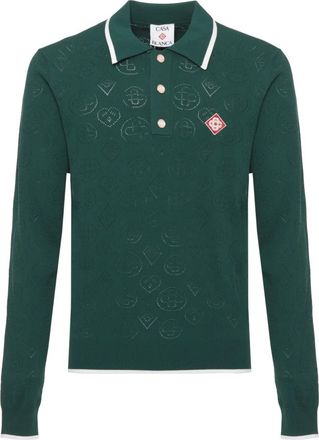 Casablanca Pointelle LS Polo Shirt - Heren - Polos - Groen - S - Tops