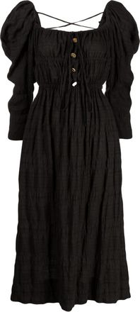 Rejina Pyo Nora puff-sleeve midi dress - women - Cotton/Elastane - 14 - Black