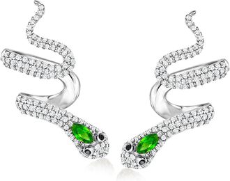 Ross-Simons White Topaz and. Chrome Diopside Snake Ear Cuffs With. Black Spinels in Sterling Silver