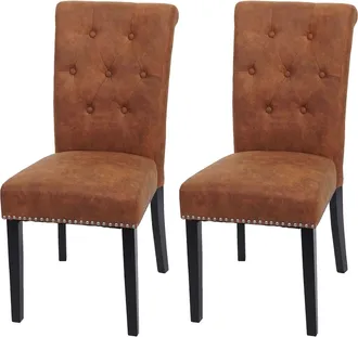 Hhg Hhg - Set 2x Sedie Vintage Retr&ograve; Inglesi Sala Pranzo Chesterfield Ii Tessuto Effetto Scamosciato Marrone Piedi Scuri