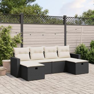 vidaXL Vidaxl - Set De Sof&aacute;s De Jard&iacute;n 6 Piezas Y Cojines Rat&aacute;n Sint&eacute;tico Negro